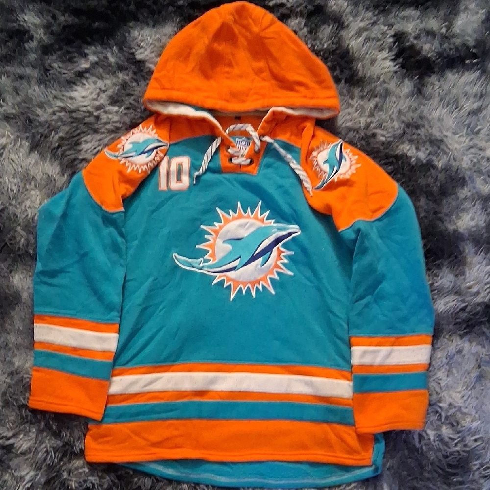 NFL Mens Teal and Orange Miami Dolphins  Tyrek Hill Hoodie